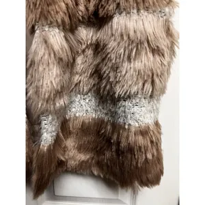 Dylan Women‎ Large Faux Fur Striped Vest Brown Tan Cream Open Front Lined thumbnail 4