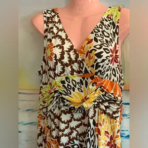Unbranded Orange & Yellow Sleeveless Floral Maxi Dress Size LG thumbnail 2