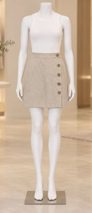 Ann Taylor Petite Mini Skirt Beige Textured Side Button A-Line Size 00P XXS thumbnail 1