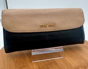Miu Miu Madras Bicolore Black Beige Leather Continental Long Wallet thumbnail 1