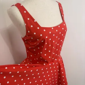 Bailey Blue Coral Polka Dot Fit Flare Swing Dress Sz L thumbnail 2
