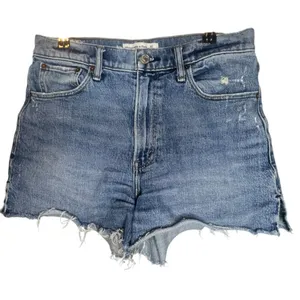 Abercrombie & Fitch Medium Wash Mom Shorts High Rise Cut Off Raw Hem Denim thumbnail 1