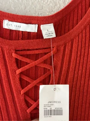 NEW Cato Juniors Large Red Ribbed Lace Up Fit & Flare Stretch Knit Dress thumbnail 9
