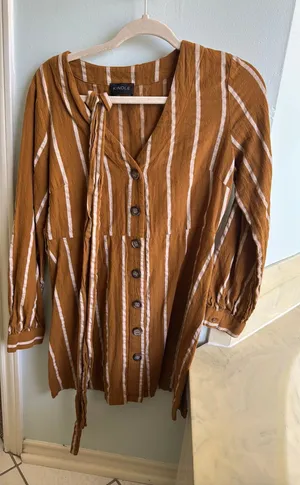 Brown striped kindle dress with belt thumbnail 1