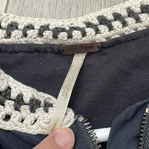 Free People Jacket crochet crop bomber womens Navy Blue small boho preppy casual thumbnail 2