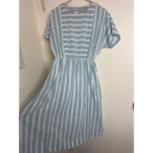 Vintage 80s/90s Rosy Route Striped Midi Dress | Blue & White Panels | Size M thumbnail 2