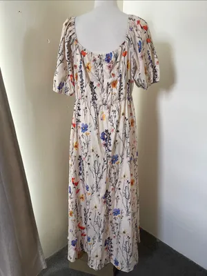 Women's Cream Floral Maxi Dress with Puff Sleeves thumbnail 5