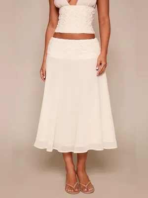 PrettyLittleThing PETITE CREAM WOVEN WAISTBAND SHEER MAXI SKIRT & TOP SET SZ 8P thumbnail 2