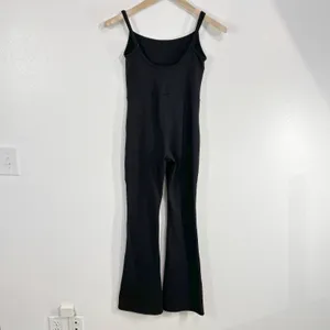 Qinsen Jumpsuit Sleeveless Flare‎ Leg Black Nylon Spandex One Piece Romper thumbnail 3