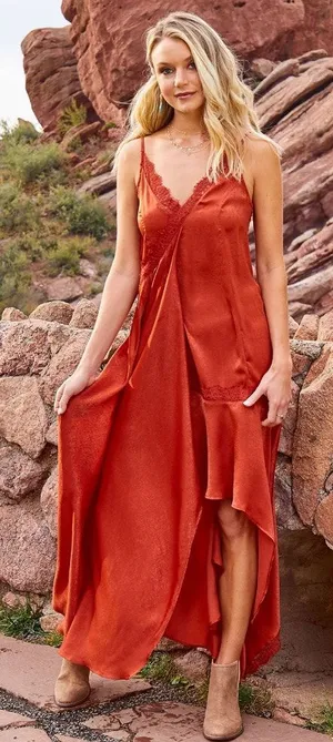 Altar'd State Burnt Orange Lace Fairycore Maxi Dress Size Large thumbnail 1