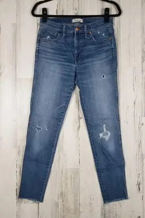 Madewell Distressed Blue Denim 9" High Rise Skinny Jeans Women's Size 28 thumbnail 1