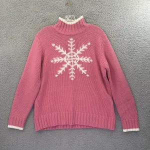 Northern Isles Turtleneck Knit Sweater Snowflake‎ Acrylic Wool Retro Women Large thumbnail 1
