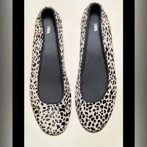 Zara leather animal‎ print ballet flats thumbnail 2