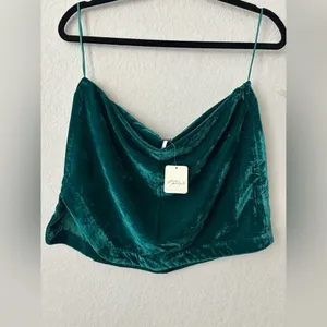 NWT Free People Deep Teal Velvet Mini Skirt SZ 10 thumbnail 5