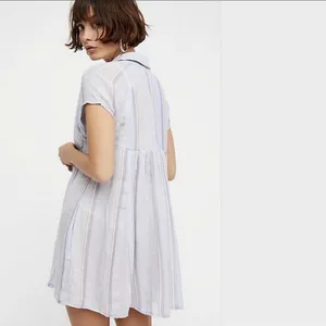 Free People New Spring Love Tunic Top Womens S Blue Striped Button Front Beachy thumbnail 2
