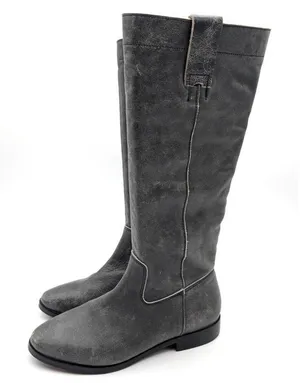 Steve Madden Grey Distressed Leather Tall Knee High Boots Size 6 Low Heel NEW thumbnail 1