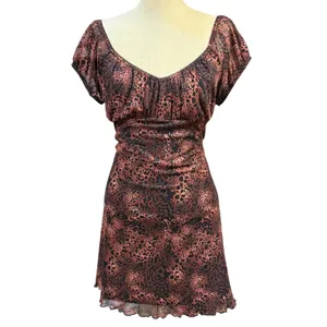 Ultra Flirt XL Brown Leopard‎ Print Mesh Short Sleeve Mini Dress Y2K Indie Alt thumbnail 3