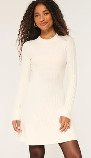 Hollister Ribbed Knit Skater Mini Sweater Dress in Beige Cream Size XL NWT thumbnail 1
