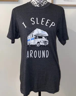 RVezy RV Camping Graphic T-Shirt “I sleep around” Size Medium thumbnail 1