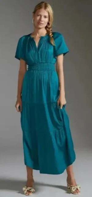 NWT by Anthropologie The Somerset Maxi in Turquoise Lumensilk Edition Dress XL thumbnail 1