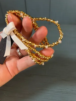 J. Crew Gold Beaded Stretch Bracelet Set with Ribbon Accent - New $54.50 thumbnail 4