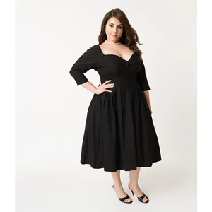 Unique Vintage Women Dress 1X/16 Black Lamar Sweetheart Swing 1950s Retro thumbnail 10