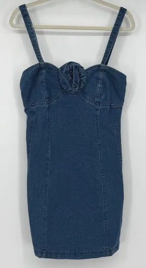 Anthropologie Porridge Denim Rosette Mini‎ Dress Medium Blue Bodycon NWT thumbnail 1