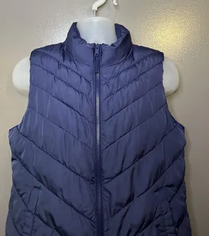 Gap Vest Womens Large Drizzle Blue Warmest Puffer Full Zip Quilted Lined Pockets thumbnail 1