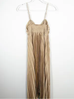 NWT Petal and Pup Vikki Dress Gold Pleated Satin Midi Formal Size 4 thumbnail 7