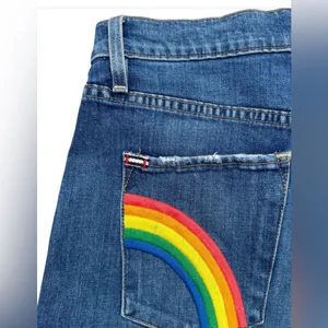 AO.LA by Alice + Olivia High Rise Flare Rainbow Embroidered Jeans Size 25 thumbnail 4