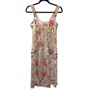 Johnny Was White Floral Scroll Paisley Print Cotton Pleated Button-Up Maxi Dress thumbnail 2