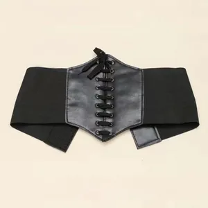 Plus‎ Size Black Vintage Style Lace Up Faux Leather Elastic Back Closure thumbnail 8