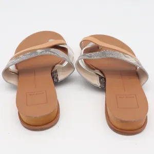 Dolce Vita Sandals Women 8.5 Paddy Tan Silver Snakeskin Strappy Slide Excellent thumbnail 5