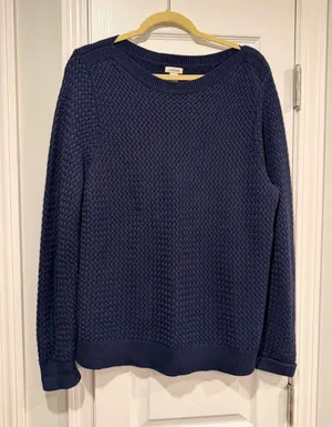 L.L.Bean Size XL Navy Blue Basket Weave Cotton Round Neck Sweater Pullover thumbnail 1