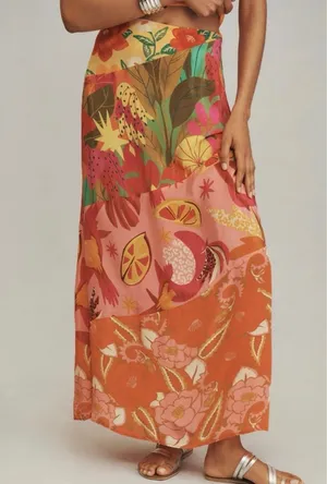 Farm Rio Satin Slip A-Line Floral Maxi Skirt, Size S thumbnail 4