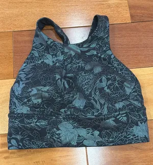 NWOT Lululemon Sports Bra Womens Black Teal Floral High Neck Racerback 4 thumbnail 1