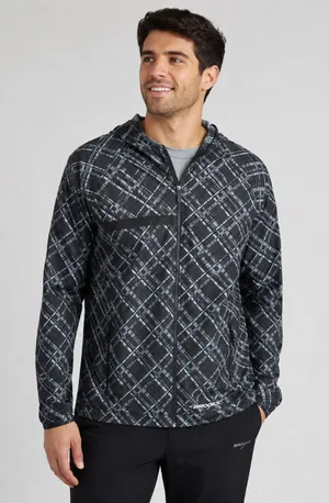 Brooks Mens Plaid Hooded Running Jacket Shelter Technology thumbnail 1