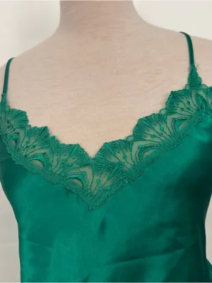 Victoria’s Secret vintage gold label Emerald Lace-Trim Satin Bodysuit medium thumbnail 2