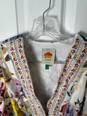 Farm Rio Greek Garden Long Sleeve Plunge Neck Cotton Romper S thumbnail 9