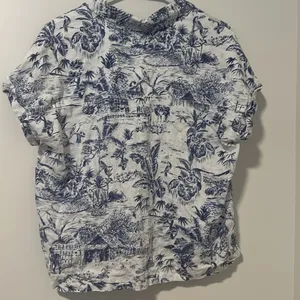 Joie 100% Linen Blue Farm Tropical Horse Vacation Patterned Blouse Size Large thumbnail 3