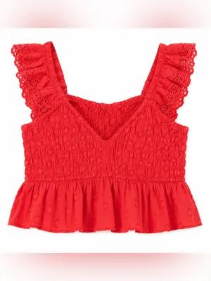 Urban Outfitters Red Ruffled Smocked V-Neck Crop Tank Size Medium thumbnail 4