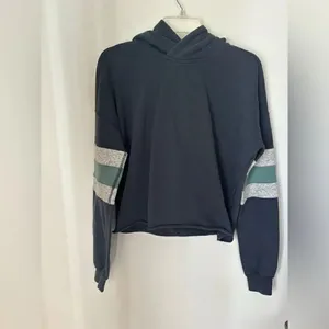 Abercrombie & Fitch Hoodie Sweatshirt Striped Sleeves Size S Navy thumbnail 5