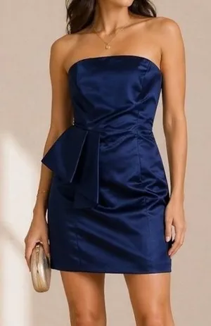 Zara Basic Strapless Navy Satin Peplum Cocktail Dress Size S thumbnail 1