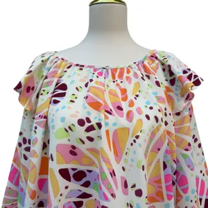 Oddy Shirt Sz 2X Colorful Ruffle‎ Puff Sleeve Blouse Pink Whimsical Relaxed Boho thumbnail 2