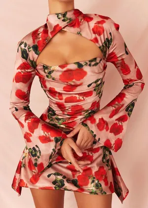 House Of CB 'Toira' Rose Print Draped Corset Dress. Size Small. thumbnail 6