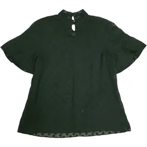 Anthropologie Feather Bone Green Swiss Dot Blouse Size 0 Sheer Flutter Sleeve thumbnail 4