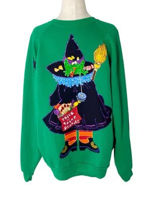 VINTAGE TULTEX Puff Paint Witch Sweater thumbnail 4