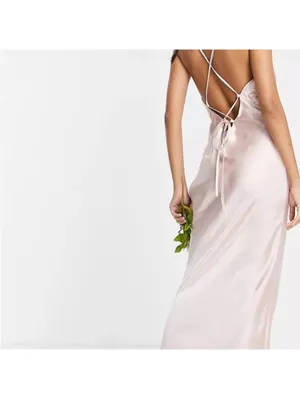 Asos Satin Cami Maxi Slip Dress Open Back Blush Pink Bridesmaid Wedding US4 NWT thumbnail 3