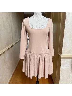 Free People Onda Dropped waist Long Sleeve Stretch Cotton Dress Square neck Sz L thumbnail 6