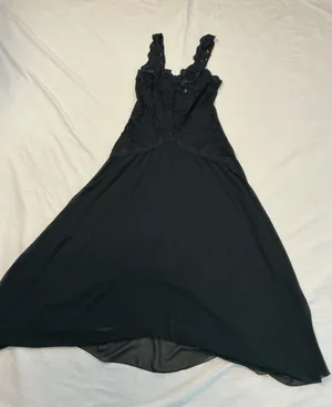 Victoria's Secret Black Lace High-Low burnout sheer slip dress nightgown . thumbnail 1